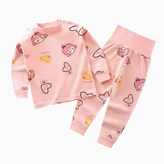 TOWED22 Little Boys Girls Pajamas 2 Pieces Long Set Cotton Sleepwear Kids Excavator Pjs Toddler Winter Clothes 3 6 9 12 18 24 Months 2 3 4 5 6 7 8 9 Years(Pink,2-3 Y)