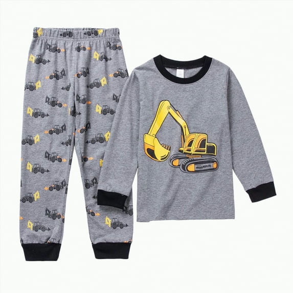 TOWED22 Little Boys Girls Pajamas for Toddler Fall Winter Sleepwear Cotton Cartoon Long Sleeve Pullover Top+Pants Dark Gray,3-4 Y