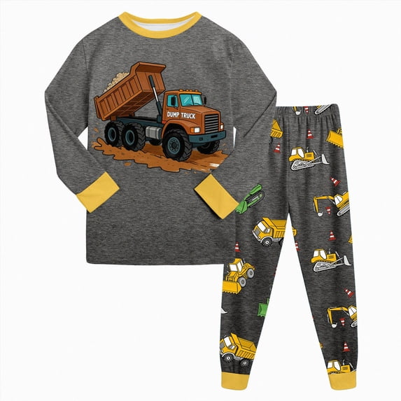 TOWED22 Little Boys Girls Sleepwear Pajama Set 2 Piece Cotton Long Sleeve Print Top and Pants Soft Pjs Jammies Fall Winter 3 6 9 12 18 24 Months 2 3 4 5 6 7 8 9 Years(Dark Gray,6-7 Y)