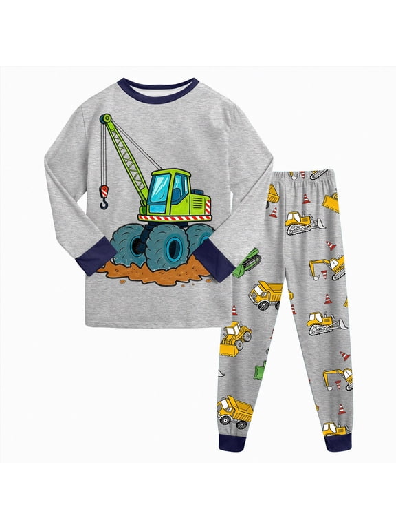 Little Boys Girls Sleepwear Pajama Set 2 Piece Cotton Long Sleeve Print Top and Pants Soft Pjs Jammies Fall Winter 3 6 9 12 18 24 Months 2 3 4 5 6 7 8 9 Years(Grey,3-4 Y)