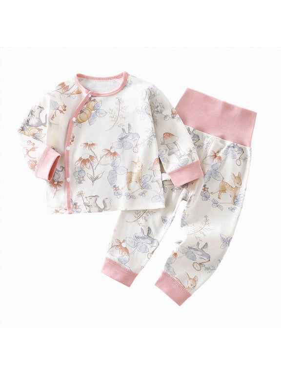 Little Child Boys Girls Pajamas Long Sleeve Crew Neck Cartoon Printing Top and Pants PJ Set Sleepwear Outfits Sets 3 6 9 12 18 24 Months 2t 3t 4t 5t 6t 7t 8t 9t(Pink,18-24 M)