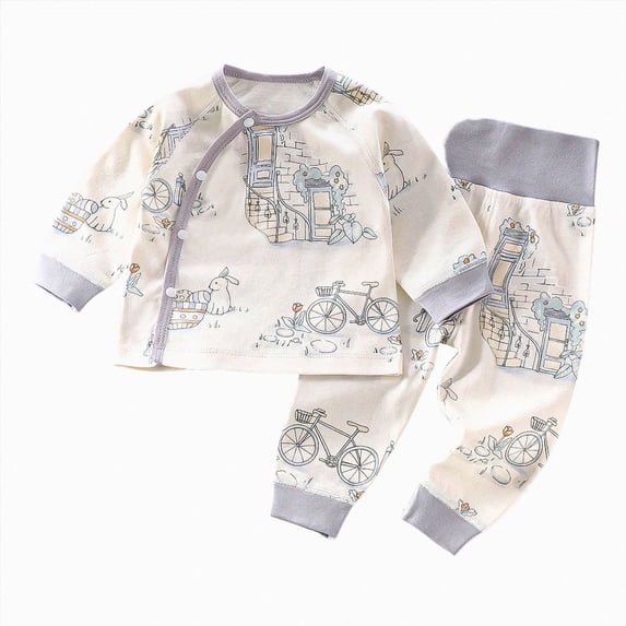 TOWED22 Little Child Boys Girls Pajamas Long Sleeve Crew Neck Cartoon Printing Top and Pants PJ Set Sleepwear Outfits Sets 3 6 9 12 18 24 Months 2t 3t 4t 5t 6t 7t 8t 9t(Grey,18-24 M)
