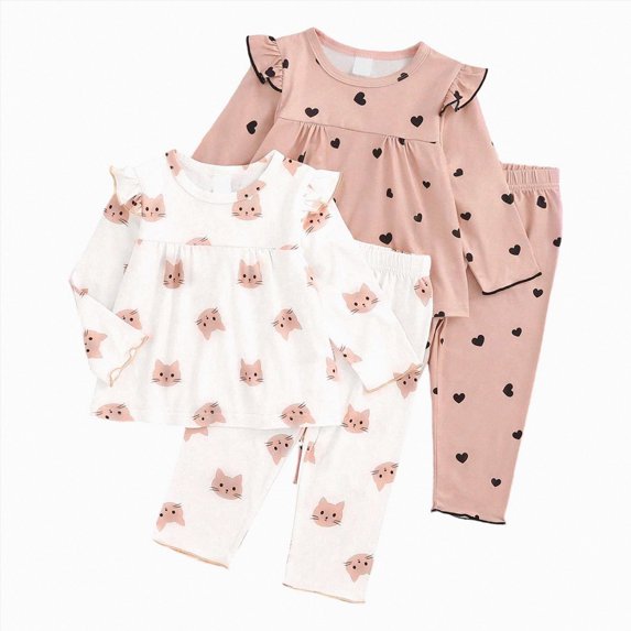 TOWED22 Little Girls Clothes 4Pcs Girls Outfits Pullover Graphic Graphic Pants Set Fall Winter Clothes Loungewear Set,9-12 M