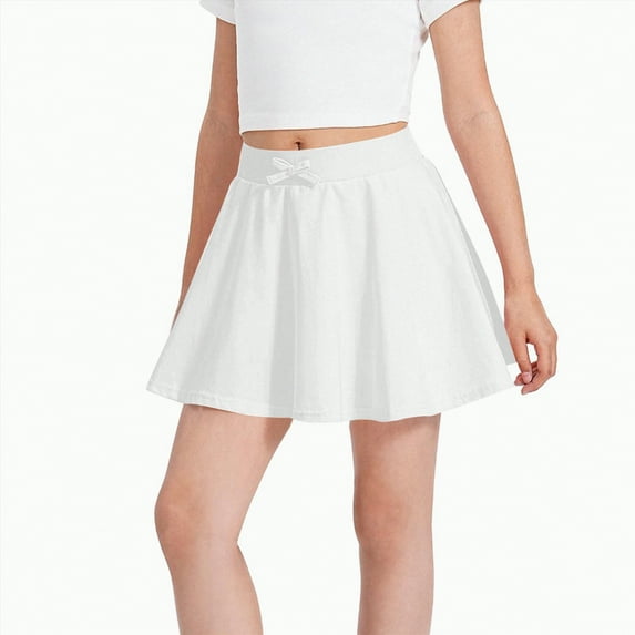 TOWED22 Little Girls Tennis Skirt Skorts Built in Shorts Toddler Flowy Athletic Skirts Skorts for Girls with Pockets(White,7-8 Y)
