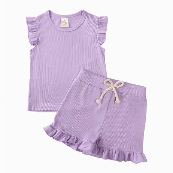 TOWED22 Little Toddler Kids Girl Clothes Set 1-8 Years Summer Outfits Solid Color Tank Tops & Shorts(Blazer,9-12 M)