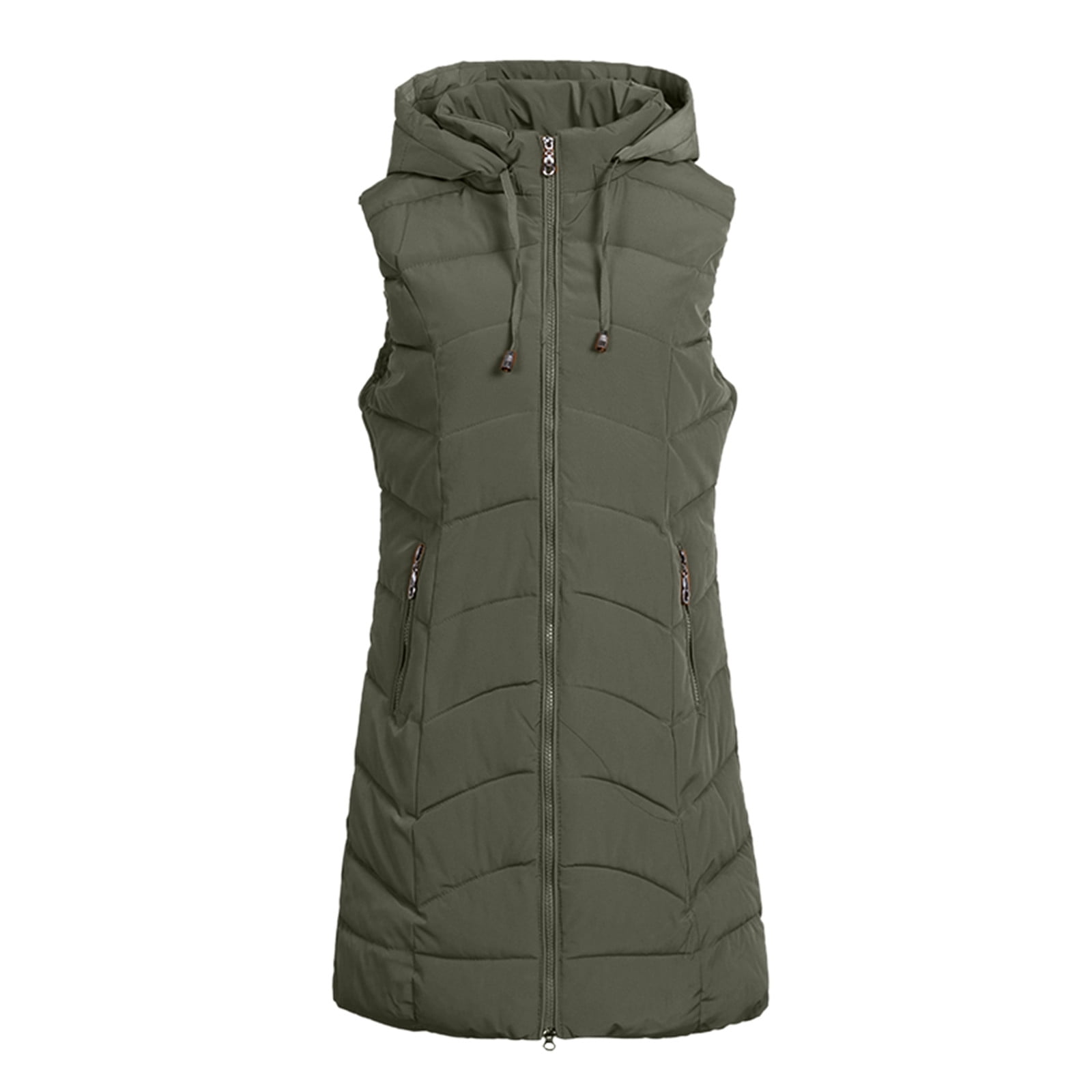TOWED22 Long Puffer Vest Women Winter Quilted Sleeveless Hooded Vest