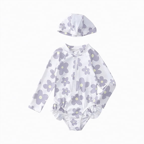 TOWED22 Long Sleeve One Piece Ruffle Swimsuit for Toddler Girls Baby Girl Rashguard Shirt with UPF 50+ Sun Protection White,5-6 Y