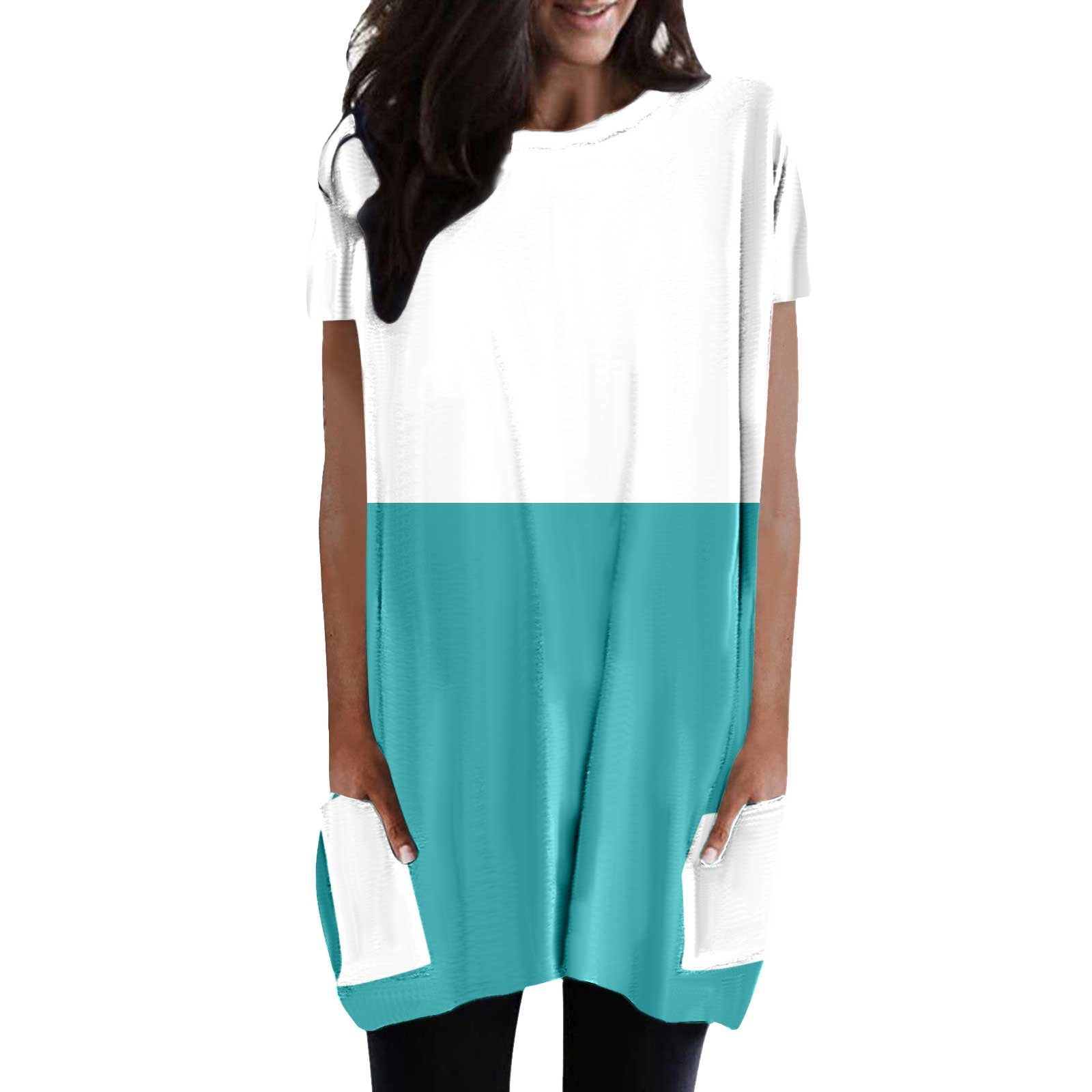 Women's Solid Color Short Sleeve Tunic Top | Crewneck Casual Tee | Loose Fit Summer Blouse