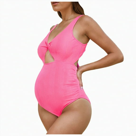TOWED22 Maternity Swimsuit One Piece Maternity Bathing Suit Round Neck Adjustable Shoulder Strap Pregnancy Swimwear(Z03-Hot Pink,M)