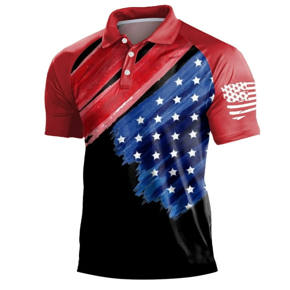 TOWED22 Mens Patriotic Polo Golf Shirts, 4th of July American Flag Short Sleeve Tops Summer Button up T Shirt(Red,M)