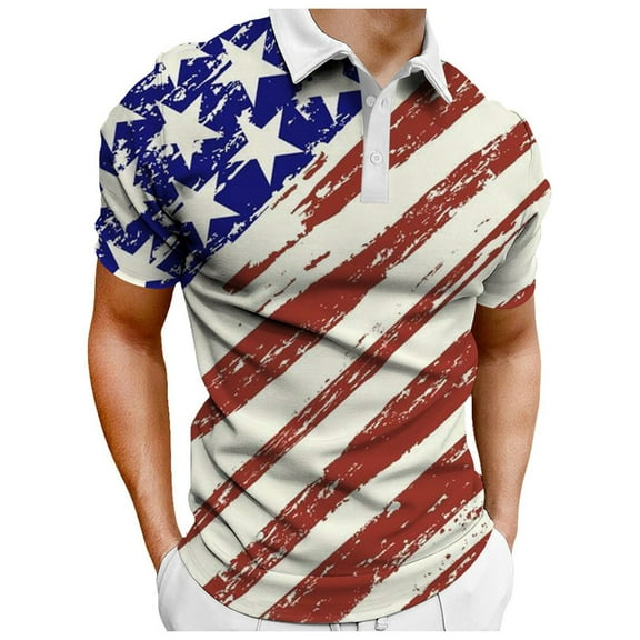 TOWED22 Men Polo Shirt Casual Sports American Flag Lapel Short Sleeve T Shirts( Red,L)