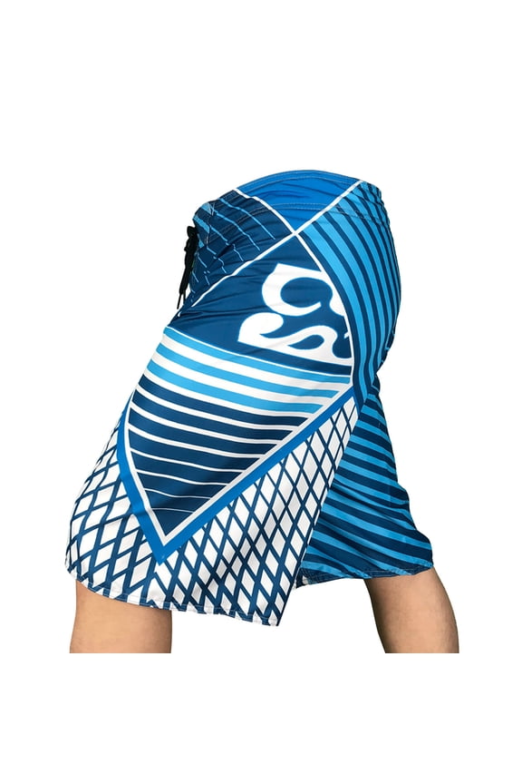 Men Swim Trunks,Men's Spring and Summer Leisure Vacation Party Hawaiian Color Patchwork Striped Print Lace Up Beach Shorts Blue,M