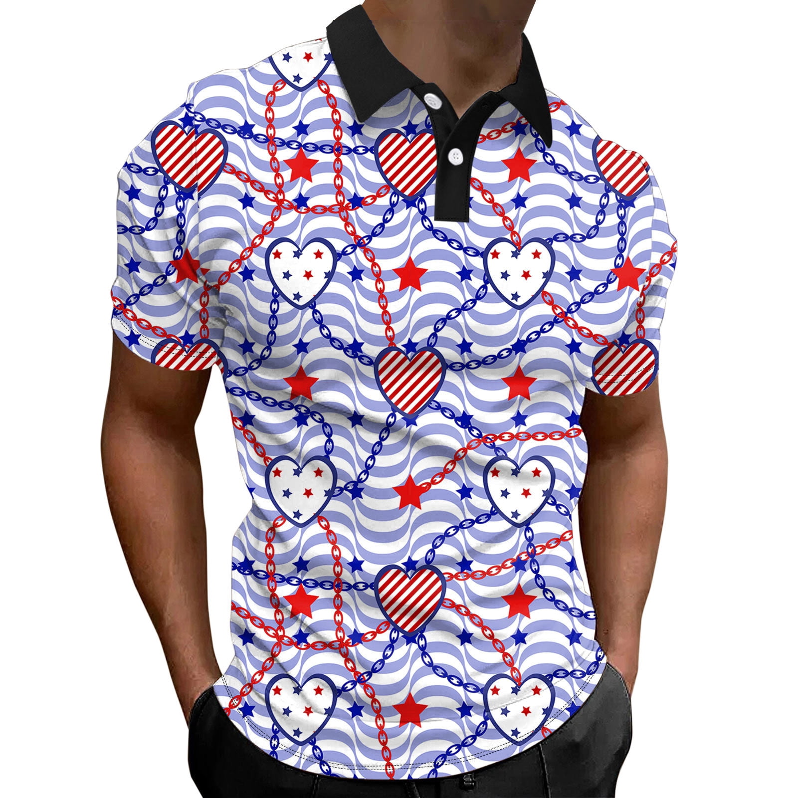 TOWED22 Men's 4th of July American Flag Polo Shirt Patriotic Golf Short ...