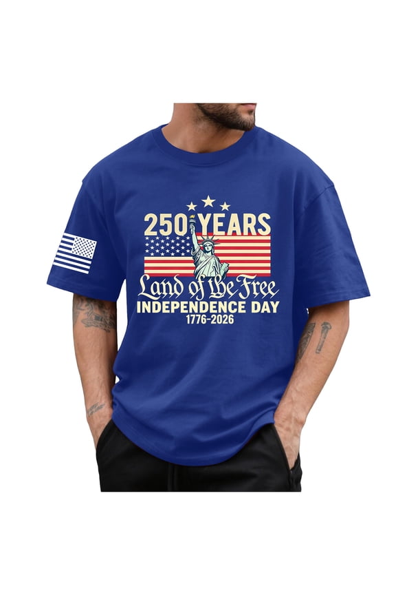 Men's America 250Th Anniversary Printed T-Shirt Patriotic Falg Shirts for Men(Blue,XL)