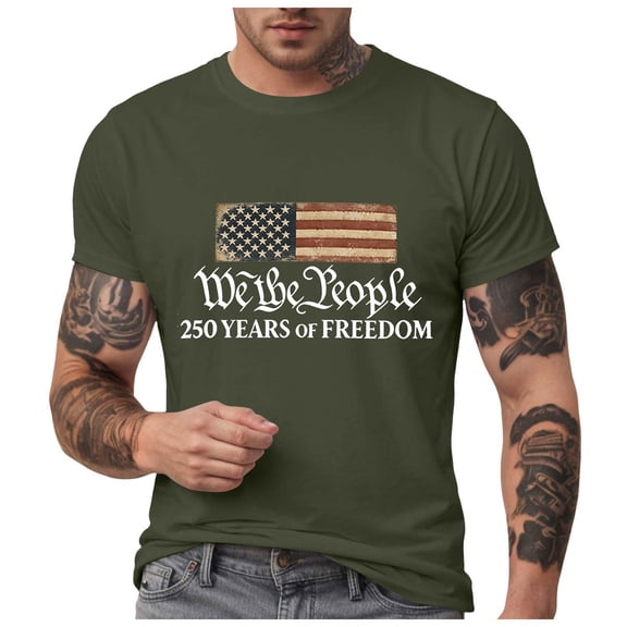 TOWED22 Men's American 250Th Anniversary Print Casual T-Shirt America 250 Years USA 1776 2026 Shirt(AG,S)