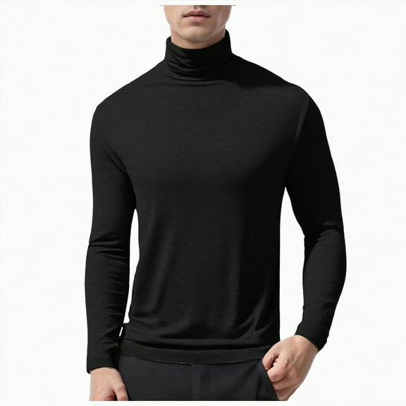 TOWED22 Men's Big and Tall Turtleneck Shirts Cotton Long Sleeve Turtle Neck Tops Plus Size Loose Fit Basic Tee(Black,XXL)