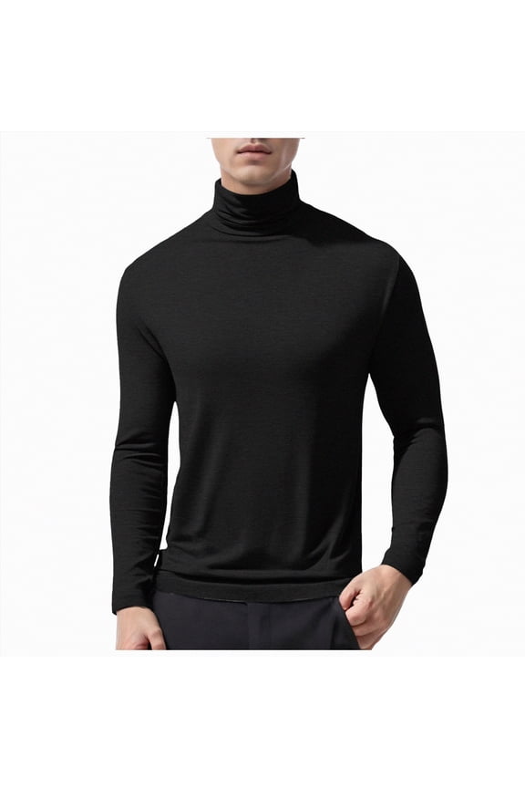 Men's Casual Cotton Mock Turtleneck Long Sleeve T-Shirts Solid Pullover Basic Lightweight Tee Tops(Black,XXL)