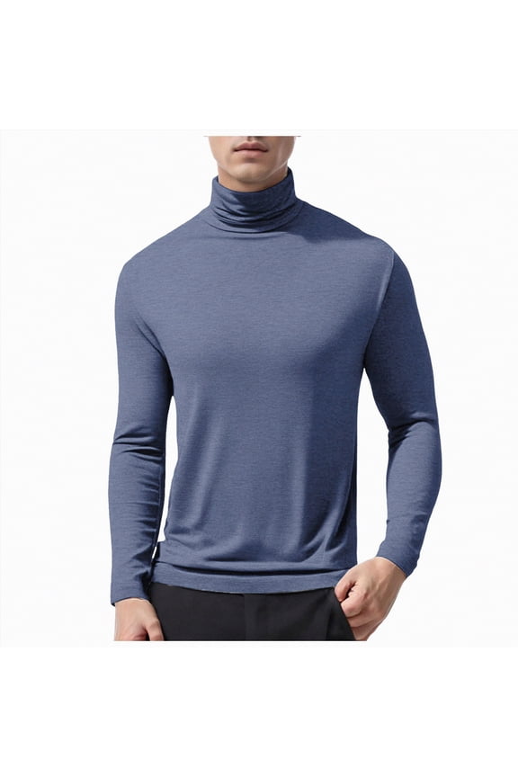 Men's Big and Tall Turtleneck Shirts Cotton Long Sleeve Turtle Neck Tops Plus Size Loose Fit Basic Tee(Blue,XL)