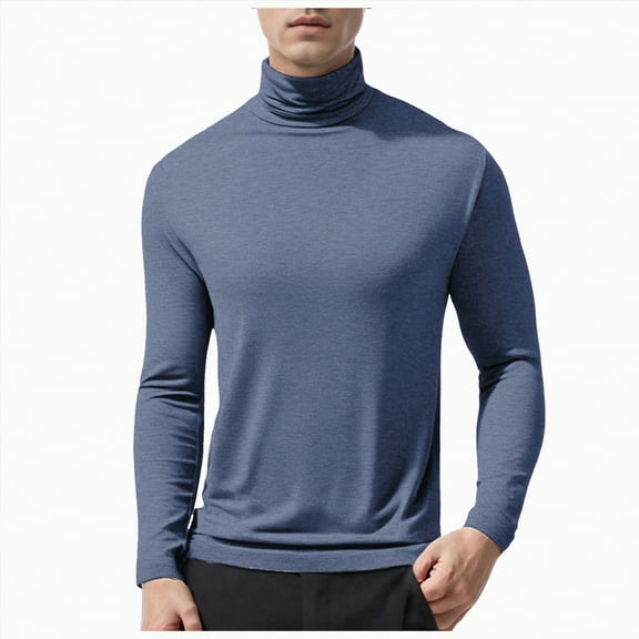 TOWED22 Men's Big and Tall Turtleneck Shirts Cotton Long Sleeve Turtle Neck Tops Plus Size Loose Fit Basic Tee(Blue,XXL)