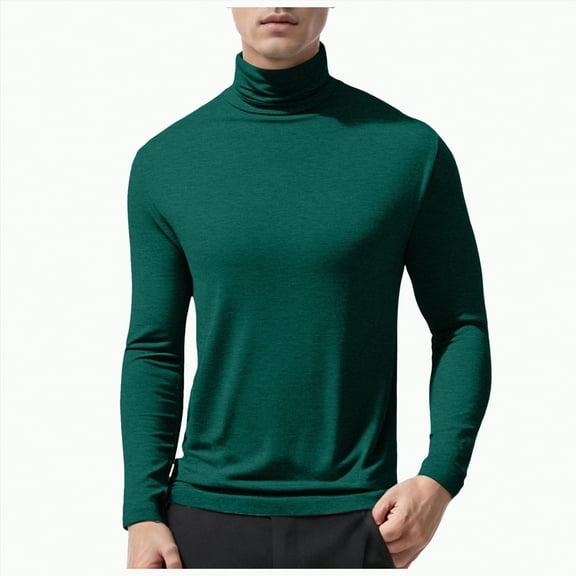 TOWED22 Men's Big and Tall Turtleneck Shirts Cotton Long Sleeve Turtle Neck Tops Plus Size Loose Fit Basic Tee(Green,XXL)