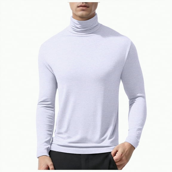 TOWED22 Men's Big and Tall Turtleneck Shirts Cotton Long Sleeve Turtle Neck Tops Plus Size Loose Fit Basic Tee(White,L)
