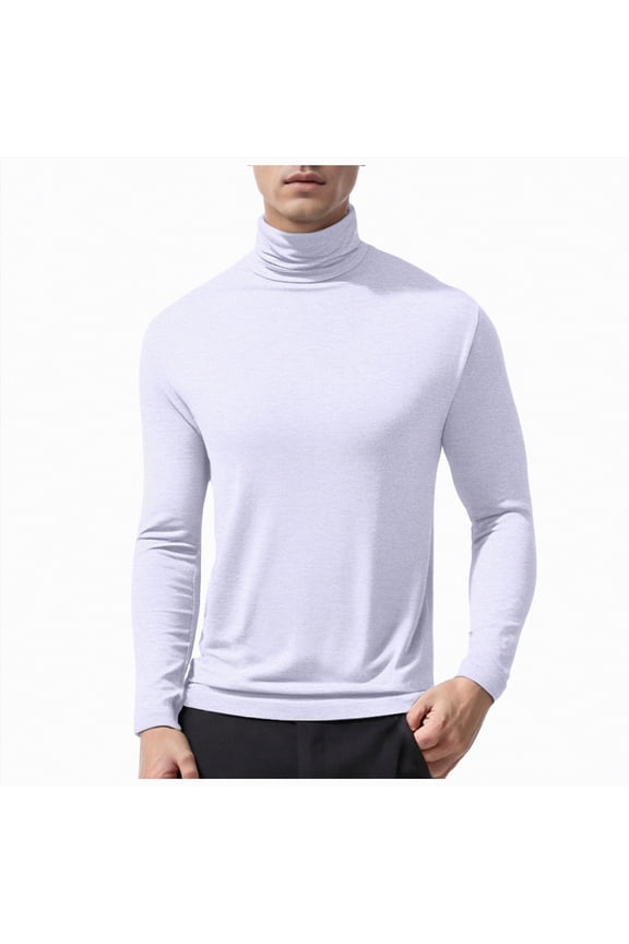 Men's Big and Tall Turtleneck Shirts Cotton Long Sleeve Turtle Neck Tops Plus Size Loose Fit Basic Tee(White,XL)