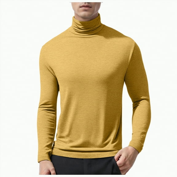 TOWED22 Men's Big and Tall Turtleneck Shirts Cotton Long Sleeve Turtle Neck Tops Plus Size Loose Fit Basic Tee(Yellow,XL)