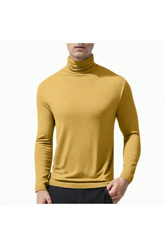 Men's Big and Tall Turtleneck Shirts Cotton Long Sleeve Turtle Neck Tops Plus Size Loose Fit Basic Tee(Yellow,XXL)