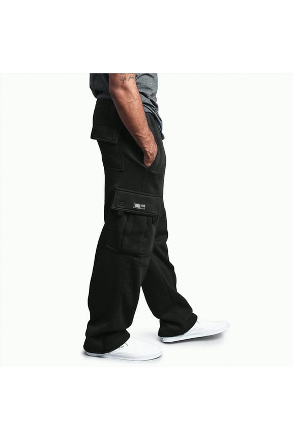 Men's Cargo Sweatpants Open Bottom Fleece Hiking Jogger Cargo Sweatpants for Men with Pockets(Black,3XL)