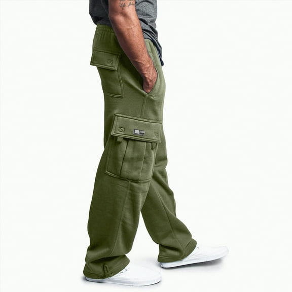 TOWED22 Men's Cargo Sweatpants Open Bottom Fleece Hiking Jogger Cargo Sweatpants for Men with Pockets(Green,3XL)