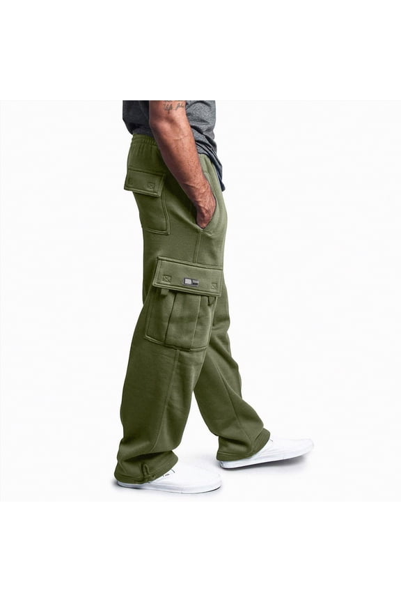 Men's Cargo Sweatpants Open Bottom Fleece Hiking Jogger Cargo Sweatpants for Men with Pockets(Green,4XL)