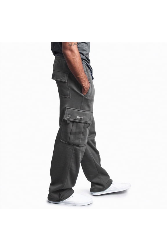 Men's Cargo Sweatpants Open Bottom Fleece Hiking Jogger Cargo Sweatpants for Men with Pockets(Grey,5XL)