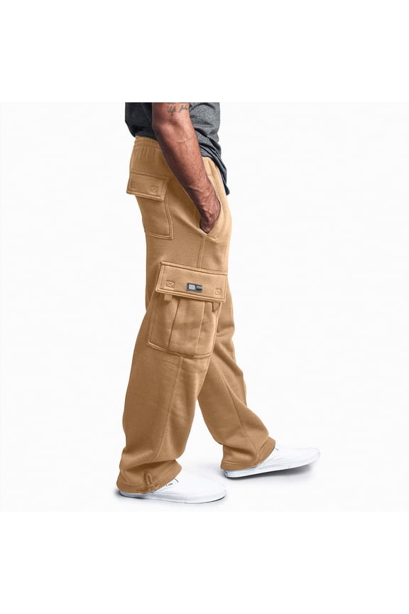 Men's Cargo Sweatpants Open Bottom Fleece Hiking Jogger Cargo Sweatpants for Men with Pockets(Yellow,XL)