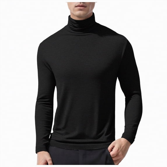 TOWED22 Men's Big and Tall Turtleneck Shirts Cotton Long Sleeve Turtle Neck Tops Plus Size Loose Fit Basic Tee(Black,S)