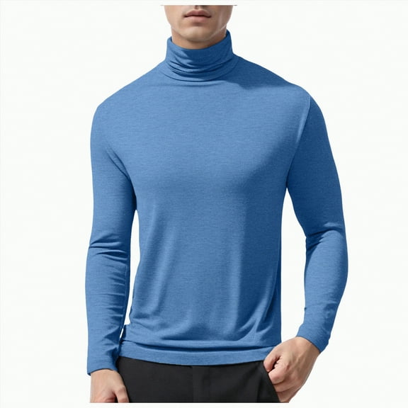 TOWED22 Men's Casual Cotton Mock Turtleneck Long Sleeve T-Shirts Solid Pullover Basic Lightweight Tee Tops(Light Blue,XXL)