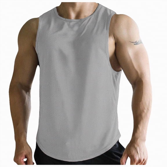 TOWED22 Men's Casual T-Shirt Coconut Palm Bodybuilding/Running/Beach Cut Workout Tank Tops(GY2,XL)