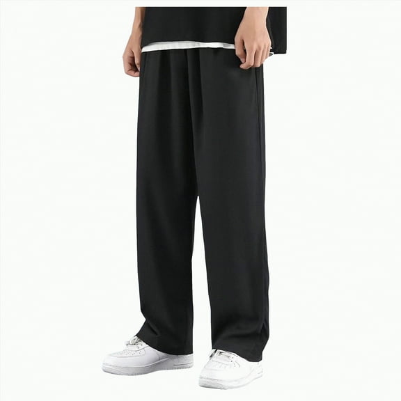 TOWED22 Men's Cotton Loose Fit Sweatpants Baggy Yoga Gym Workout Pants with Pockets Open Bottom Sweatpants Straight Wide Leg(Black,XXXL)