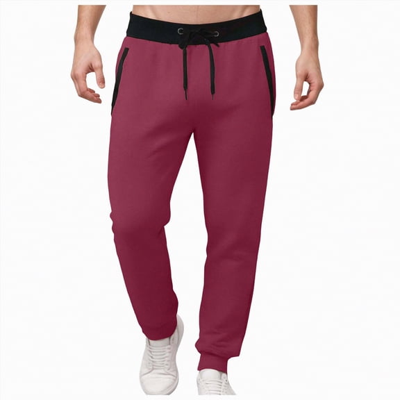 TOWED22 Men's Fleece Cargo Sweatpants Casual Cotton Tapered Drawstring Athletic Workout Joggers Sweat Pants with Pockets(Wine,XXXL)