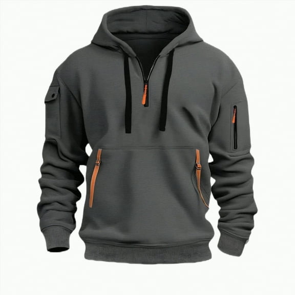 TOWED22 Men's Fleece Hoodie Casual Long Sleeve 1/4 Zipper Pullover Sweatshirts(Grey,XL)