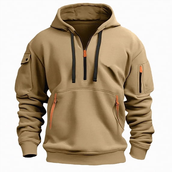 TOWED22 Men's Fleece Hoodie Casual Long Sleeve 1/4 Zipper Pullover Sweatshirts(Khaki,XL)