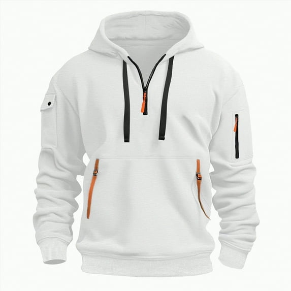 TOWED22 Men's Fleece Hoodie Casual Long Sleeve 1/4 Zipper Pullover Sweatshirts(White,XL)