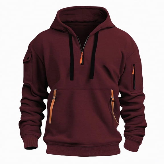 TOWED22 Men's Fleece Hoodie Casual Long Sleeve 1/4 Zipper Pullover Sweatshirts(Wine,XL)