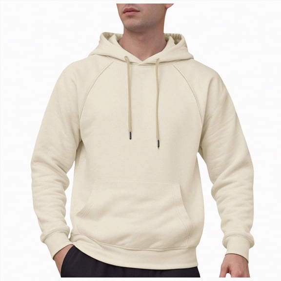 TOWED22 Men's Fleece Pullover Hoodie Loose Fit Soft Hooded Sweatshirt With Pockets(Beige,L)