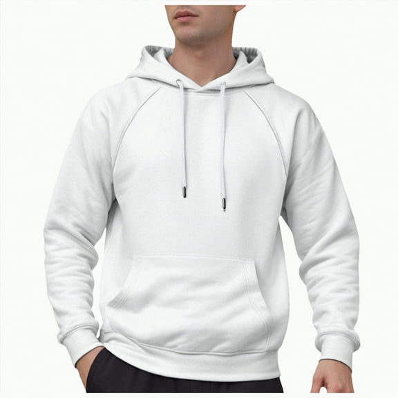 TOWED22 Men's Fleece Pullover Hoodie Loose Fit Soft Hooded Sweatshirt With Pockets(White,L)