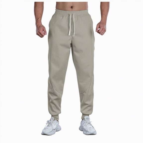 TOWED22 Men's Fleece Sweatpants Elastic Bottom Joggers for Men Gym Workout Pants(Beige,L)