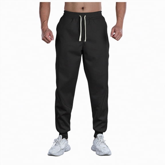 TOWED22 Men's Fleece Sweatpants Elastic Bottom Joggers for Men Gym Workout Pants(Black,M)