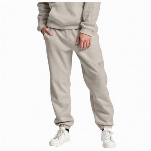 TOWED22 Men's Fleece Sweatpants Lightweight Cotton Tapered Joggers Workout Running Sweat Pants with Pockets(Beige,XL)