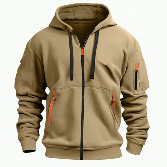 TOWED22 Men's Full Zip Fleece Hoodie zippered Color Block hooded slim Fit Long Sleeve Lightweight Sweatshirt(Khaki,S)