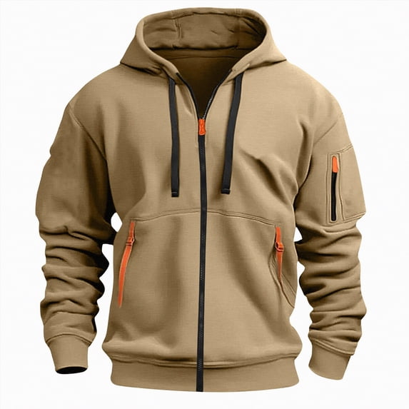 TOWED22 Men's Full Zip Fleece Hoodie zippered Color Block hooded slim Fit Long Sleeve Lightweight Sweatshirt(Khaki,XL)