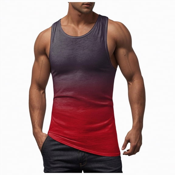 TOWED22 Men's Hawaii Beach Tank Top Big and Tall Sleeveless Workout Print T-Shirts Casual Sport Gym Tank Top Vacation(Red,XXXXL)